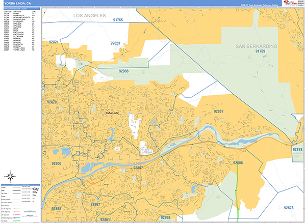 Yorba Linda Wall Map